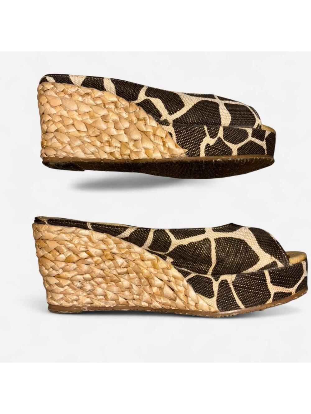 CL by Laundry - Giraffe-Printed Canvas Wedges, woven straw espadrille platform - Picture 3 of 5